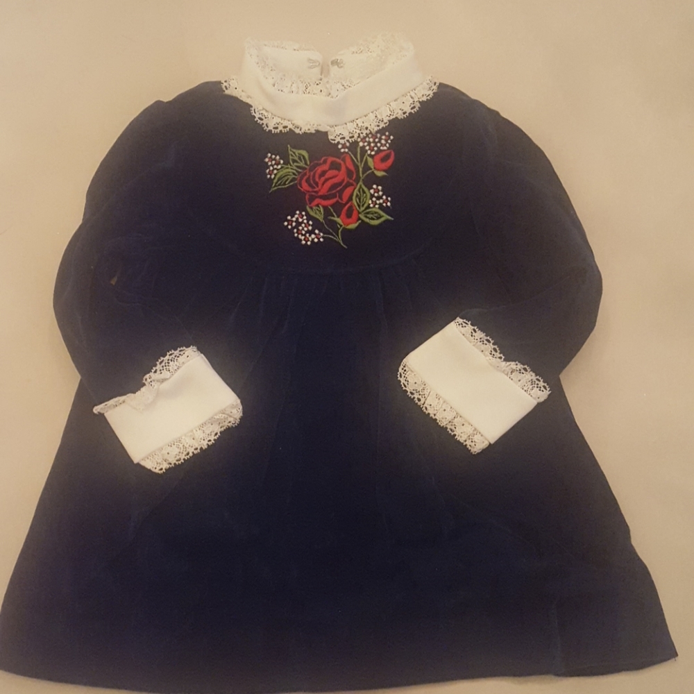 Vintage 70s Navy Velvet Dress 2T Sears